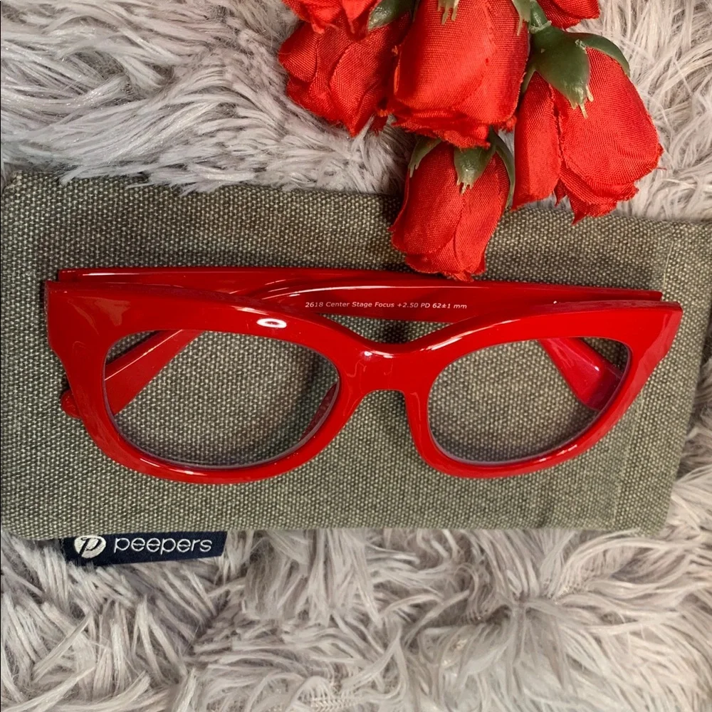 🌹Peepers Center Stage • Oversized Bold Red Cat Eye Reading Glasses +2.50 w/case